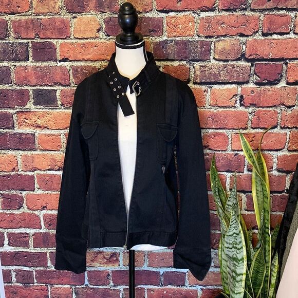 Kenzie Jean Black Faded Denim Biker Moto Grunge Jacket US 12 - Picture 3 of 10